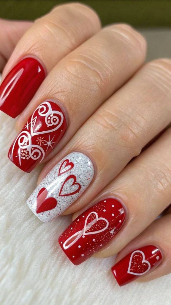 π Stunning Red & White Nail Art: Hearts, Swirls & More To Inspire Your Next Manicure! π 17 π Stunning Red & White Nail Art: Hearts, Swirls & More To Inspire Your Next Manicure! π