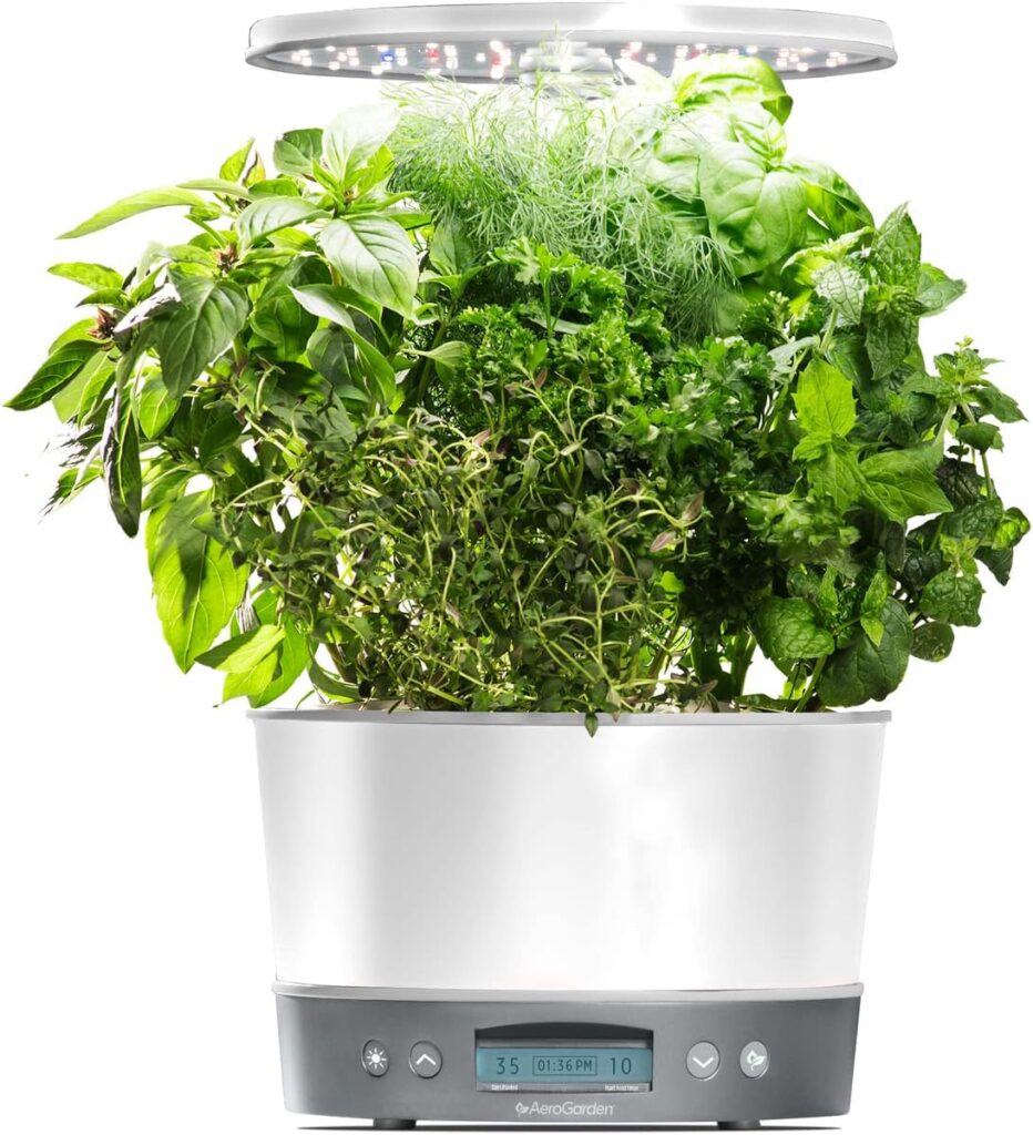 AeroGarden Harvest Elite 360 Indoor Garden Hydroponic System with LED Grow Light and Herb Kit, Holds up to 6 Pods, White