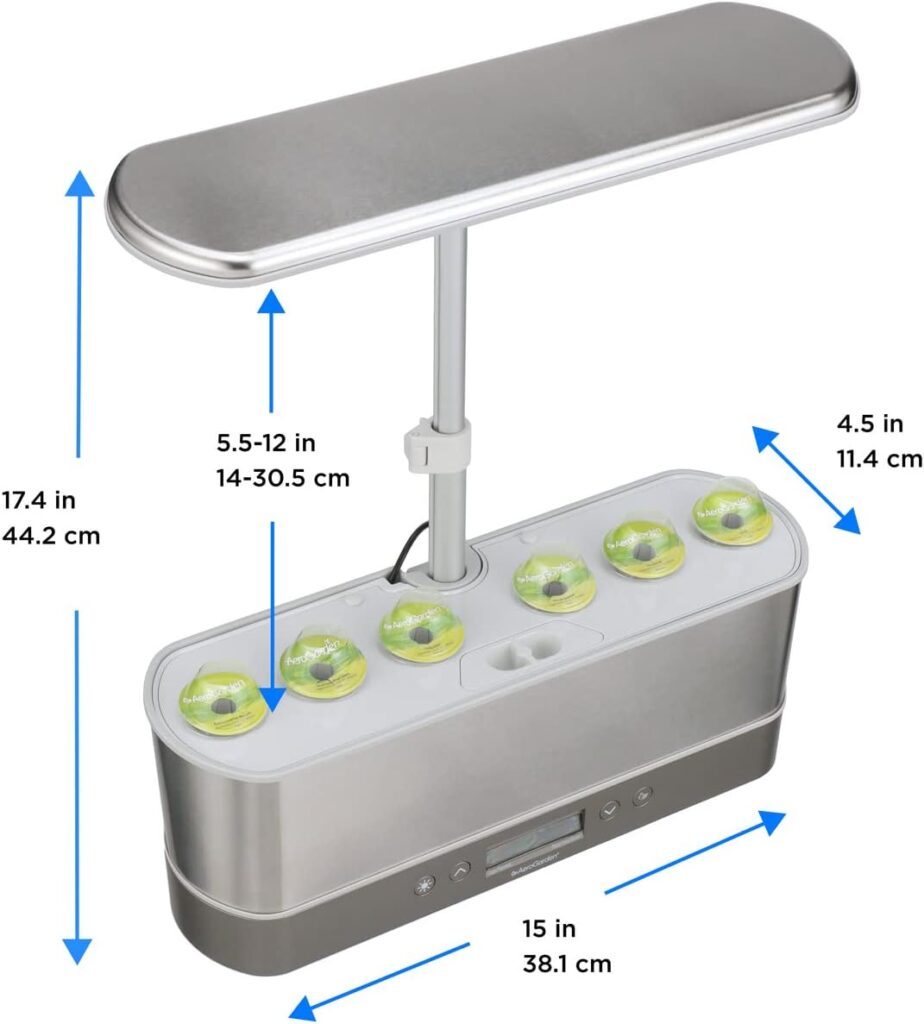AeroGarden Harvest Elite Slim Indoor Garden Hydroponic System with LED Grow Light and Herb Kit, Holds up to 6 Pods, Stainless
