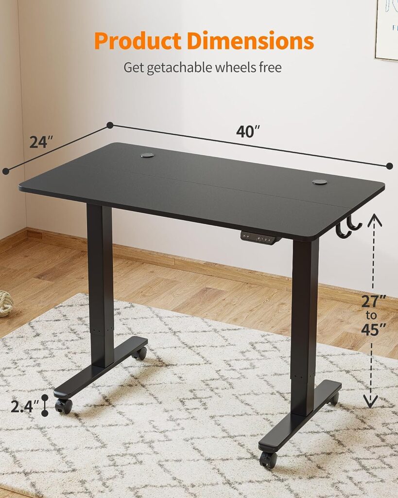 BANTI Standing Desk, 40 x 24 Inch Electric Stand up Height Adjustable Home Office Table, Sit Stand Desk with Splice Board, Black