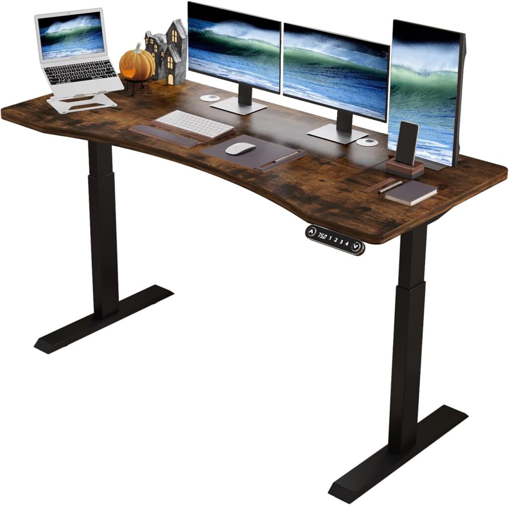 BUNOEM Dual Motor 63x30 Height Adjustable Electric Standing Desk,Height Stand Up Computer Desk,Sit and Stand Home Office Desk with Splice Board,(Rustic Brown Top, Black Frame)