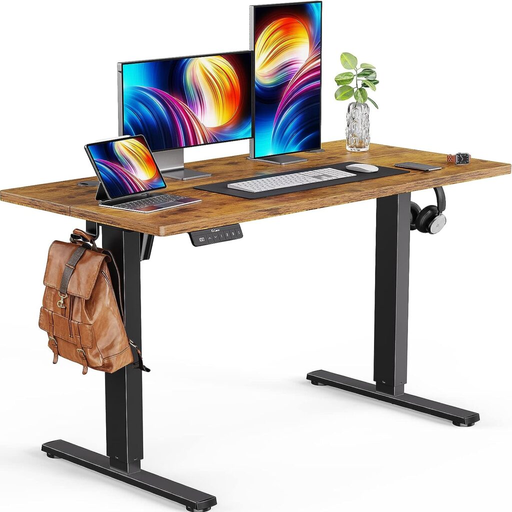 ErGear Electric Standing Desk Height Adjustable Sit Stand up Desk 48 x 24 Inches Memory Computer Workstation Table with Splice Board for Home Office, Vintage Brown