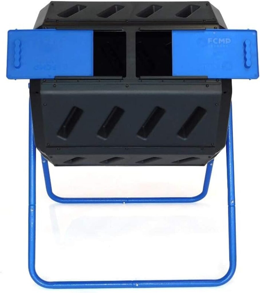 FCMP Outdoor IM4000-DD Dual Chamber Tumbling Composter with Double Doors (Blue) Canadian-Made, 100% Recycled Resin