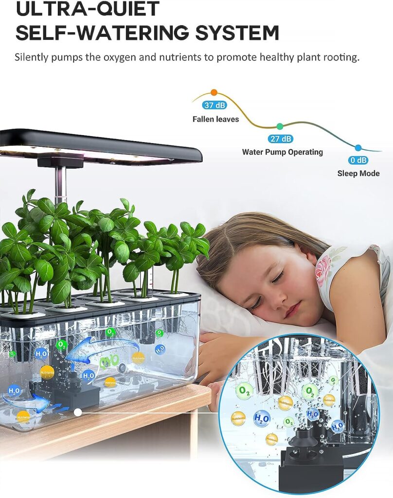 Hydroponics Growing System, QYO 9 Pods Herb Garden with 70 LEDs Full-Spectrum Plant Grow Light, Hydroponic Herb Garden with 4.5L Water Tank, 19.7 Height Adjustable Gardening System, Black, QYO10