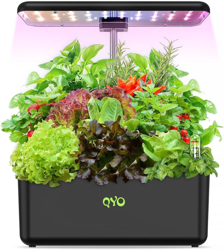 Hydroponics Growing System, QYO 9 Pods Herb Garden with 70 LEDs Full-Spectrum Plant Grow Light, Hydroponic Herb Garden with 4.5L Water Tank, 19.7 Height Adjustable Gardening System, Black, QYO10