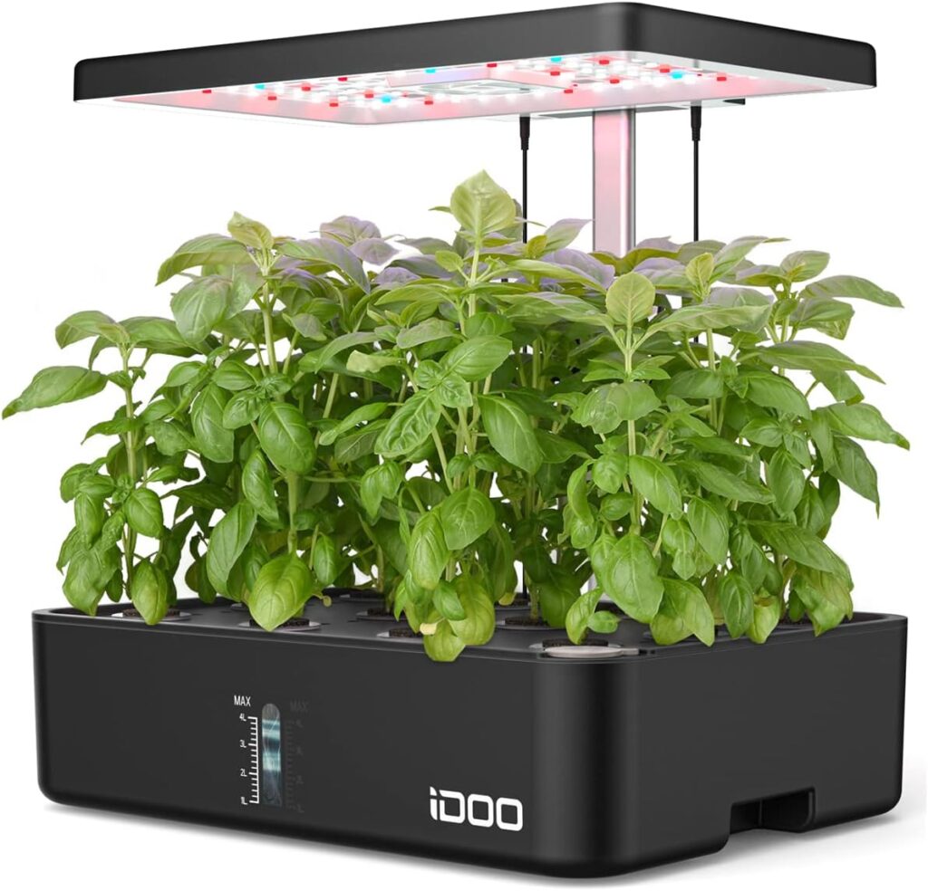 iDOO Hydroponics Growing System 12Pods, Indoor Garden with LED Grow Light, Plants Germination Kit, Built-in Fan, Automatic Timer, Adjustable Height Up to 11.3 for Home, Office