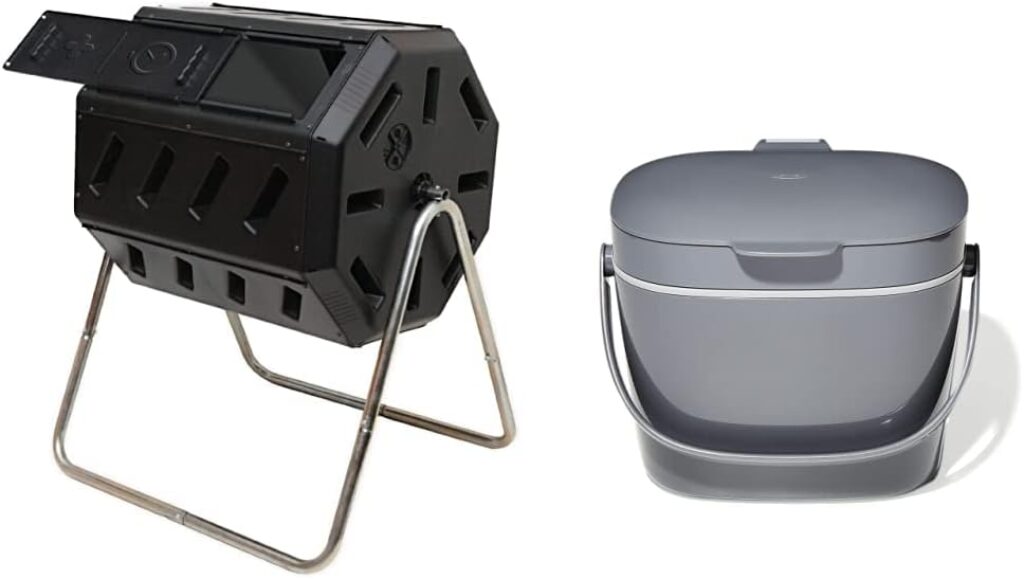 IM4000 Dual Chamber Tumbling Composter (Black)  New OXO Good Grips Easy-Clean Compost Bin - 1.75 GAL/6.62 L