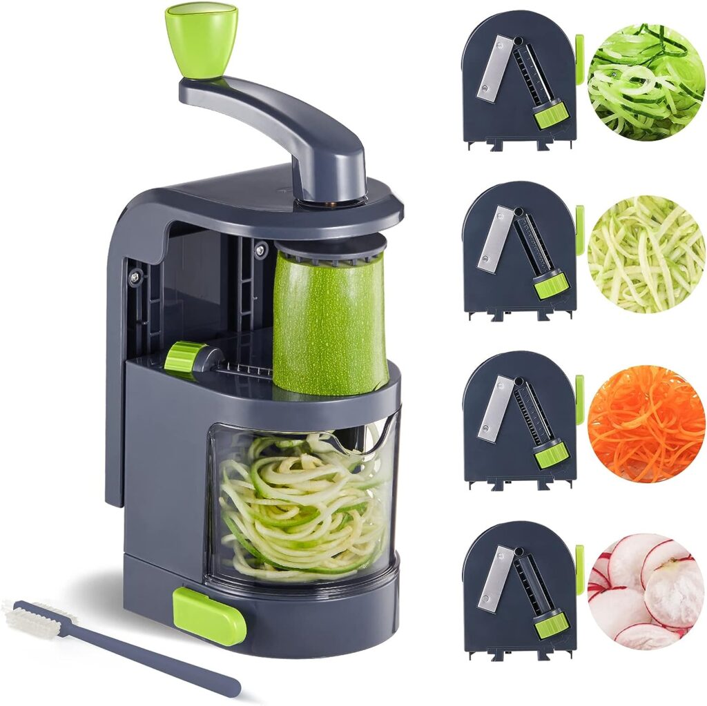 Kitexpert Vegetable Spiralizer With 4-in-1 Rotating Blades, Zucchini Noodle Maker with Strong Suction Cup, Zoodles Spiralizer for Veggies Noodles and Potato, Multipurpose Vegetable Slicer