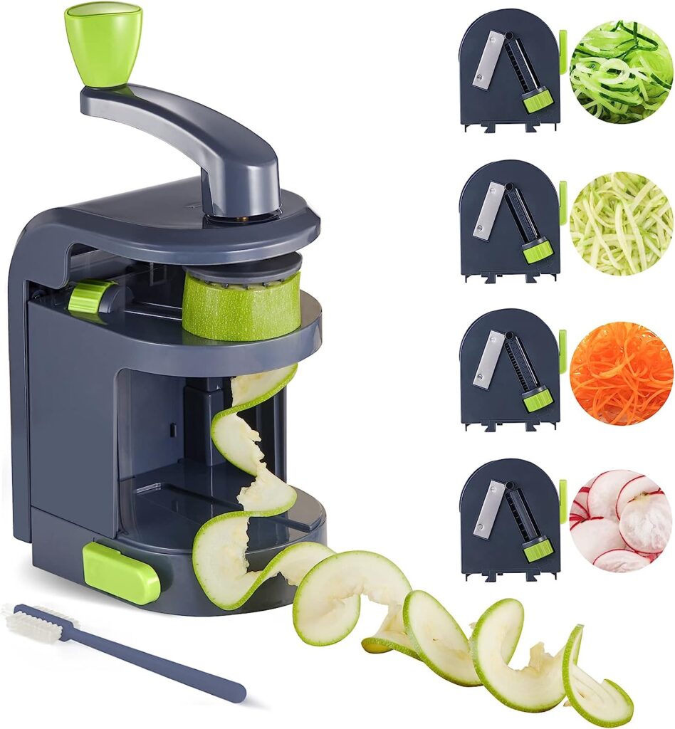 Kuchecraft Vegetable Spiralizer For Veggies (4-in-1 Rotating Blades) Zucchini Noodle Maker With Strong Suction Cup, Multipurpose Vegetable Slicer, Manual Zoodles Spiralizer For Zucchini Potato Pasta