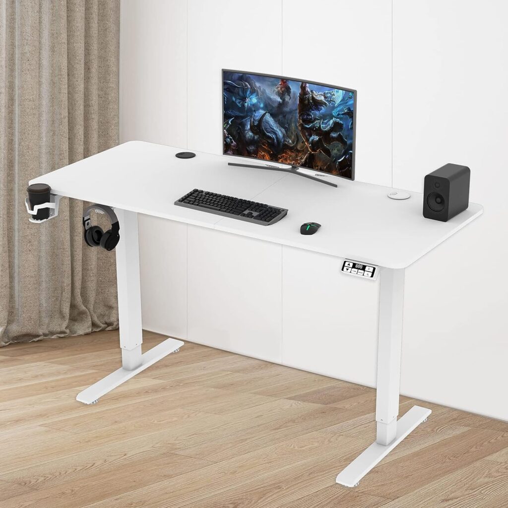 LCVXYERQ 55x24inch Adjustable Desk Electric Standing Desk Sit Stand up Desk Height Adjustable Home Office Workstation Memory Preset with Splice Table Plate White