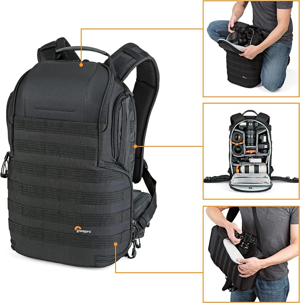 Lowepro ProTactic 350 AW II Modular Backpack with All Weather Cover, Camera Bag for Professional Use, Insert for Laptop Up to 13 Inch, Backpack for Professional Cameras and Drones, LP37176-GRL, Black