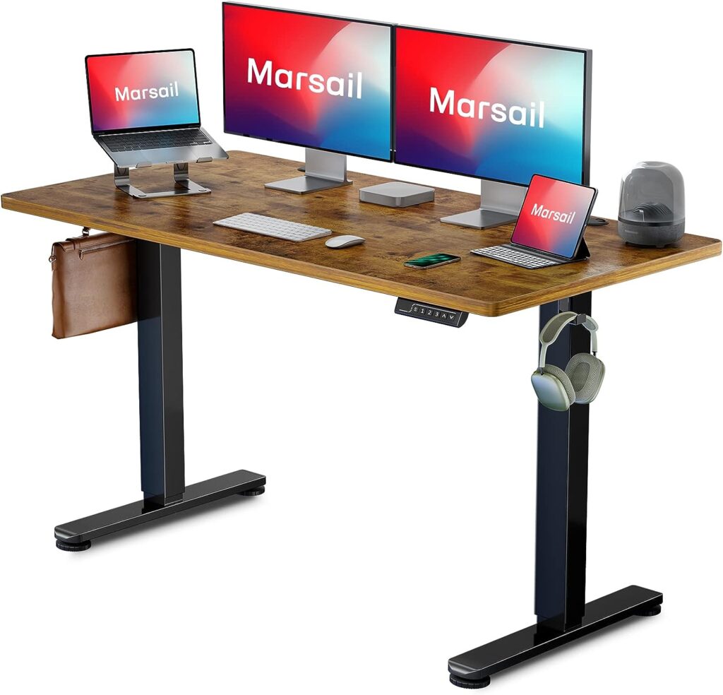 Marsail Electric Standing Desk Adjustable Height, 55 * 24 Inch Adjustable Desk Stand up Desk for Home Office Furniture Computer Desk Memory Preset with Headphone Hook