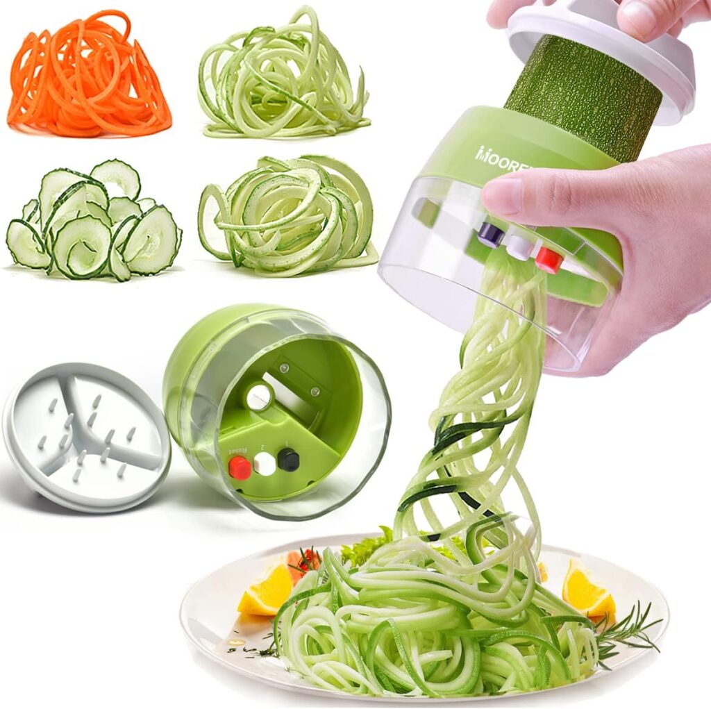 MOOREDLIFE Spiralizer Handheld Vegetable Slicer, 4 in 1 Zucchini Spaghetti Maker Vegetable Zoodle Maker Veggie Spiralizer Spiral Slicer Zucchini Spiralizer 8.58cm