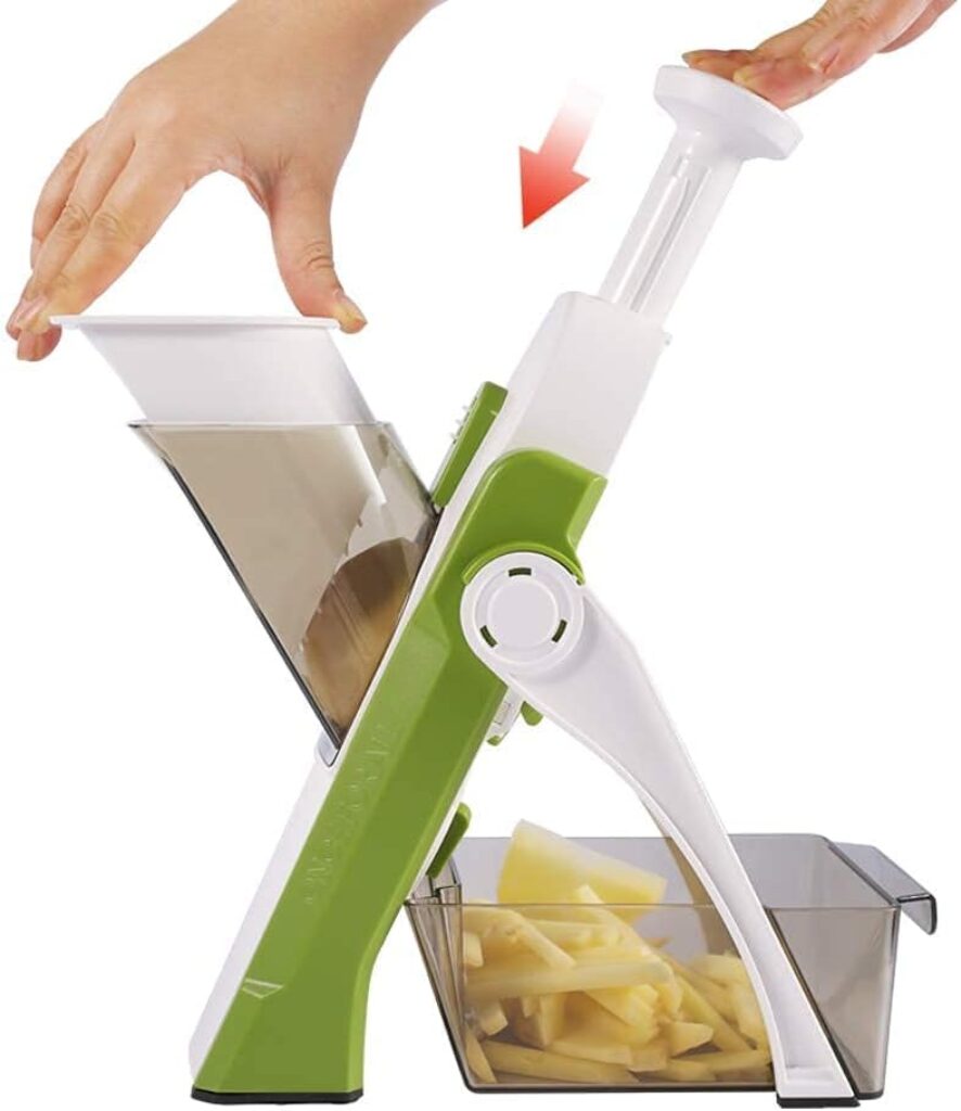 ONCE FOR ALL Safe Mandoline Slicer 5 in 1 Vegetable Food Potato Cutter, Strips Julienne Dicer Adjustable Thickness 0.1-8 mm for Kitchen Food Chopper Fast Meal Prep(Green)