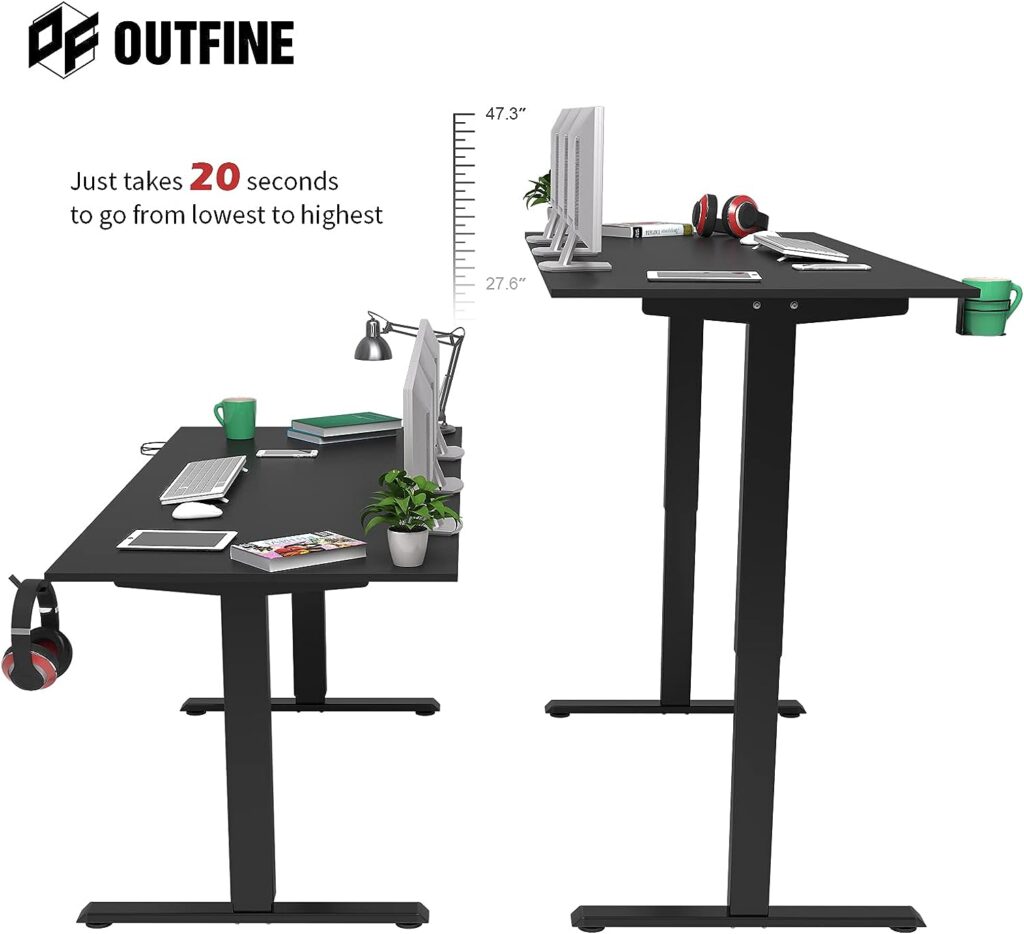 OUTFINE Heavy Duty Dual Motor Height Adjustable Standing Desk Electric Dual Motor Home Office Stand Up Computer Workstation with Splice Board (Black, 63) Desktop Load up to 220lbs