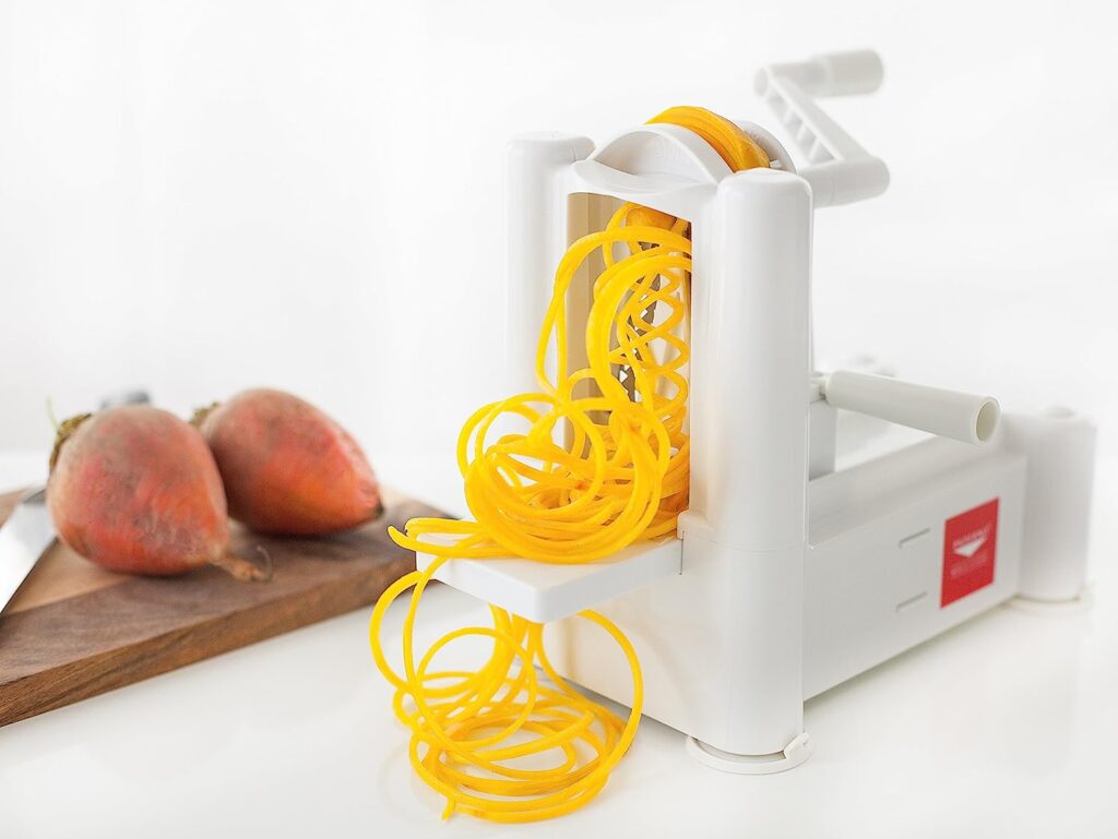 Paderno World Cuisine 6-Blade Vegetable Slicer / Spiralizer, Counter-Mounted and includes 6 Different Stainless Steel Blades