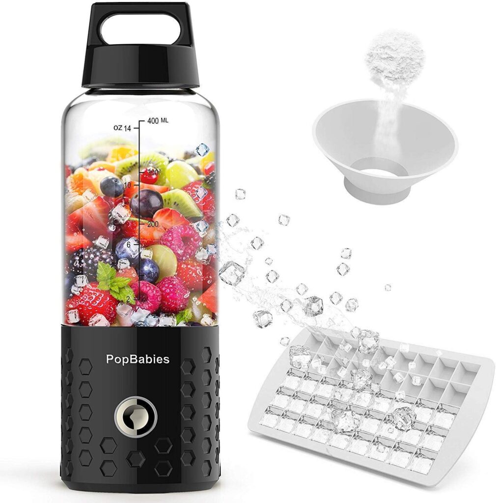 PopBabies Portable Blender, Personal Blender for Shakes and Smoothies with rechargeable USB blender cup, Black