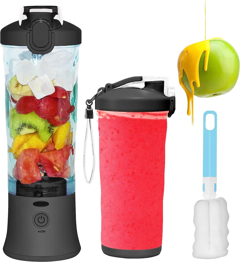 Portable Blender for Shakes and Smoothies 20 Oz, Waterproof Personal Blender USB Rechargeable with 6 Blades and Travel Lid for Kitchen, Office, Gym  Travel (Carbon Black)