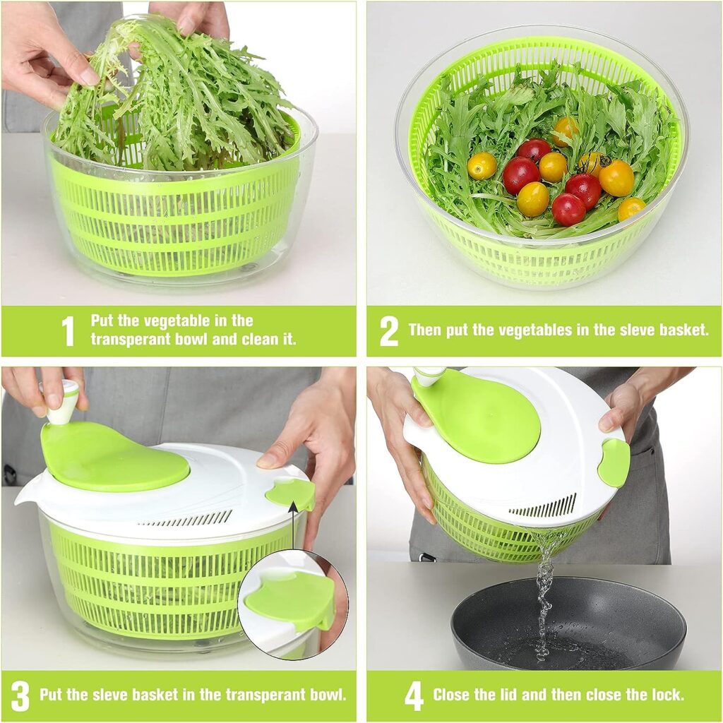 Smile Mom Salad Spinner Large 4 Quarts, ABS,BPA Free Clips  Locking, Lettuce Vegetables Washer Dryer Drainer Crisper Strainer for Home Kitchen Washing  Drying Leafy Vegetables