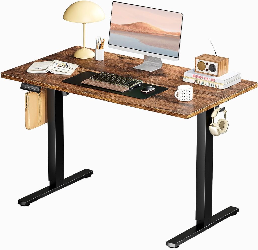 SMUG Electric Standing Desk with Memory Preset, Ergonomic Height Adjustable Table with T-Shaped Metal Bracket Modern Computer Workstations for Home Office, 4024, Rustic Brown