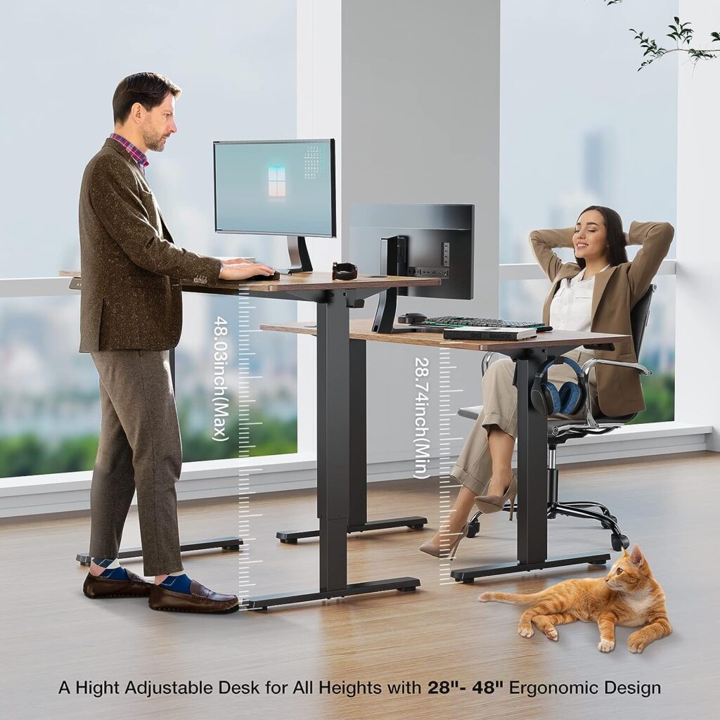 Sweetcrispy Electric Standing Desk, 40 x 24in Adjustable Height Electric Stand up Desk Standing Computer Desk Home Office Desk Ergonomic Workstation with 3 Memory Controller, Rustic Brown