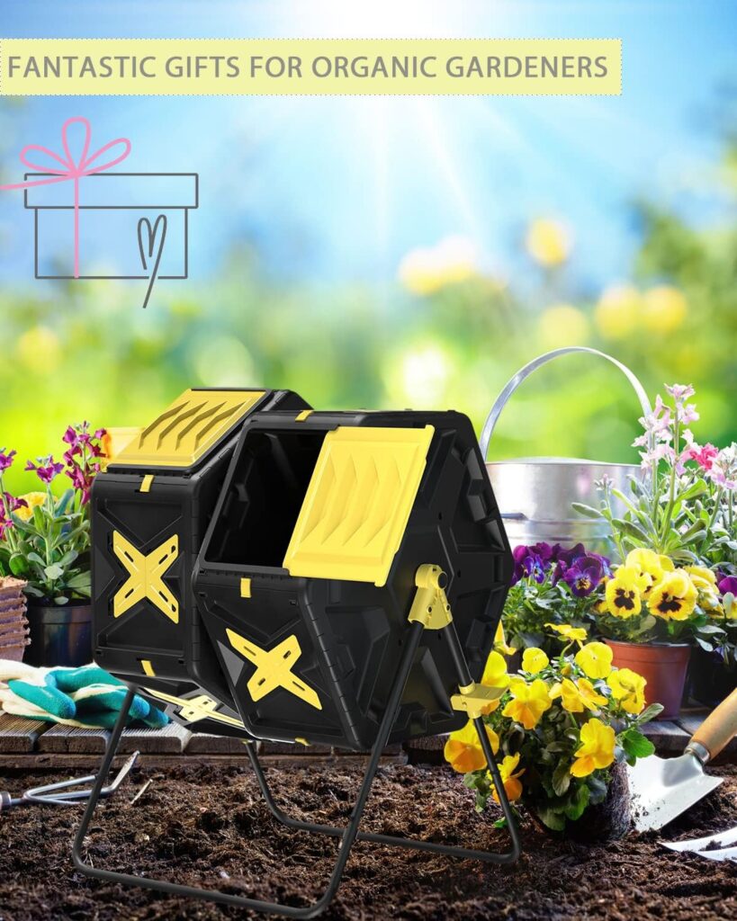 2 X 18.5 Gal Dual Chamber Compost Tumbling Bin from BPA Free Material - Outdoor Rotating Chamber Composters，with Easy-Turn, Fast-Working System for Garden/Patio