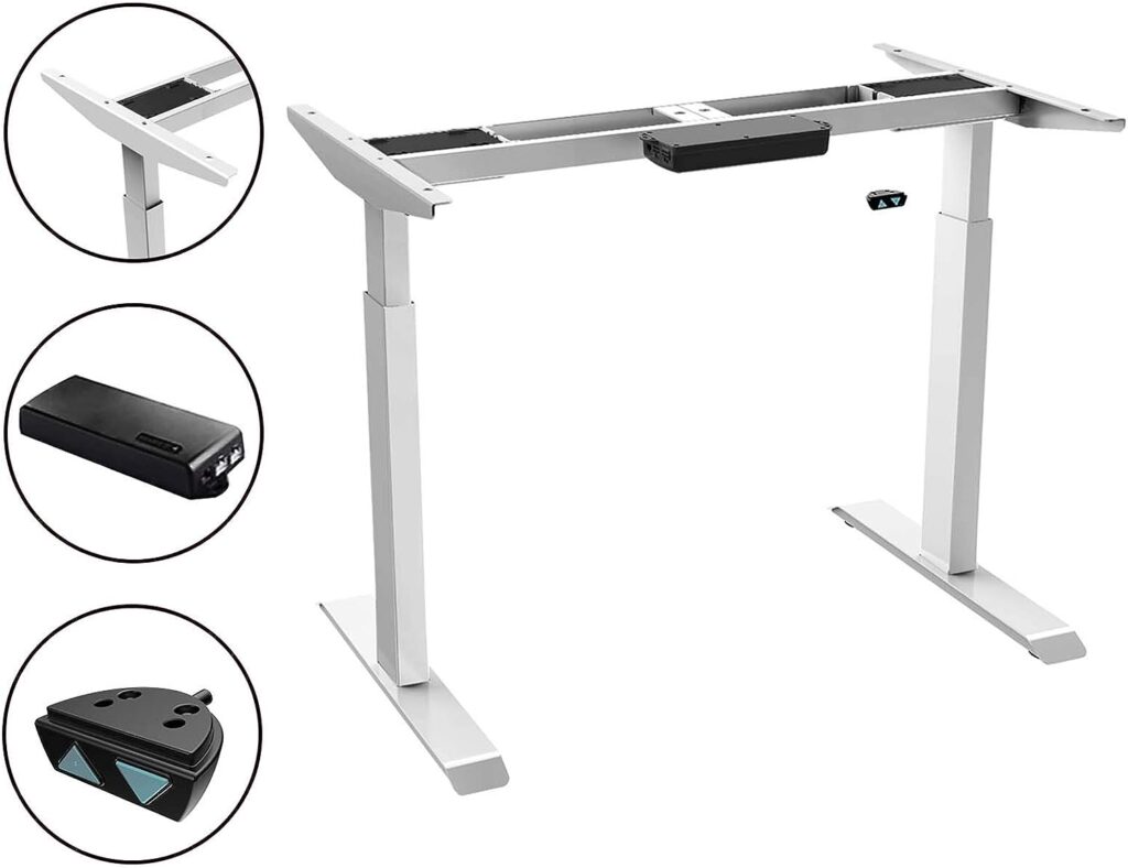 AIMEZO Dual Motor Electric Height Adjustable Standing Desk Frame Sit Stand Desk Home Office Stand Up Desk DIY Computer Workstation (White)