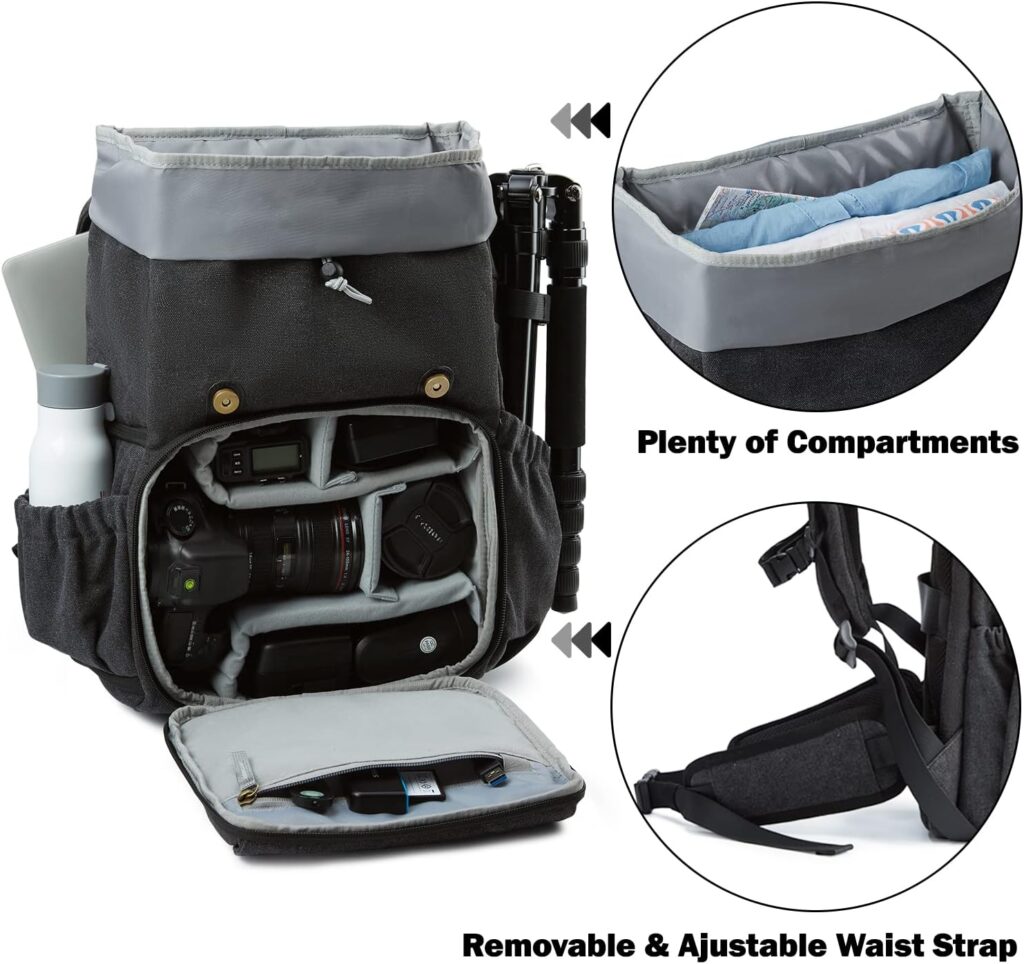 BAGSMART Camera Backpack, Camera Backpacks for Photographers,DSLR SLR Waterproof Camera Bag Backpack Fit up to 15 Laptop with Tripod Holder Waist Belt Rain Cover, Black