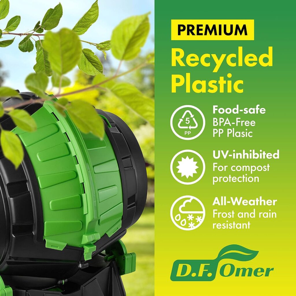 DF Omer 13.2 Gallon / 50L Tumbling Composter | Fast-Working - Small and Light Compost Bin for Outdoor or Indoor Use | All Season Compost Tumbler | Quick Curing Compost All Year Round