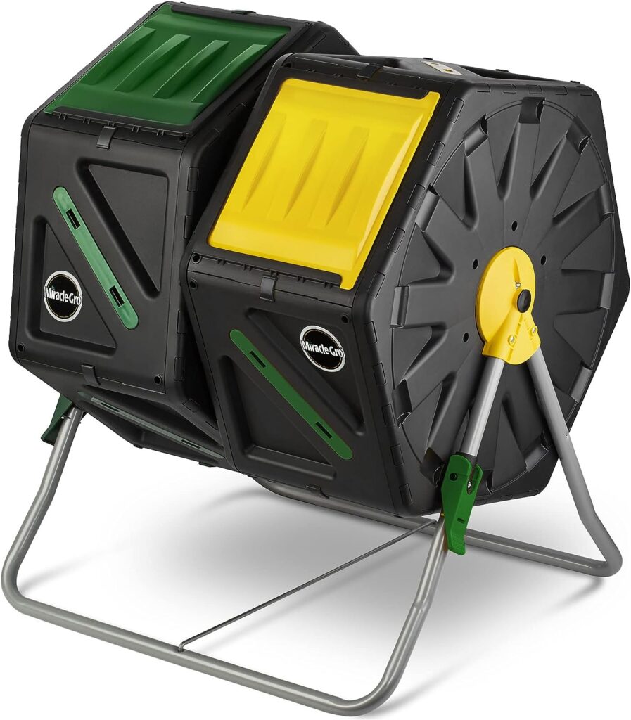 Dual Chamber Compost Tumbler – Easy-Turn, Fast-Working System – All-Season, Heavy-Duty, High Volume Composter with 2 Sliding Doors - (2 – 18.5gallon /70 Liter)