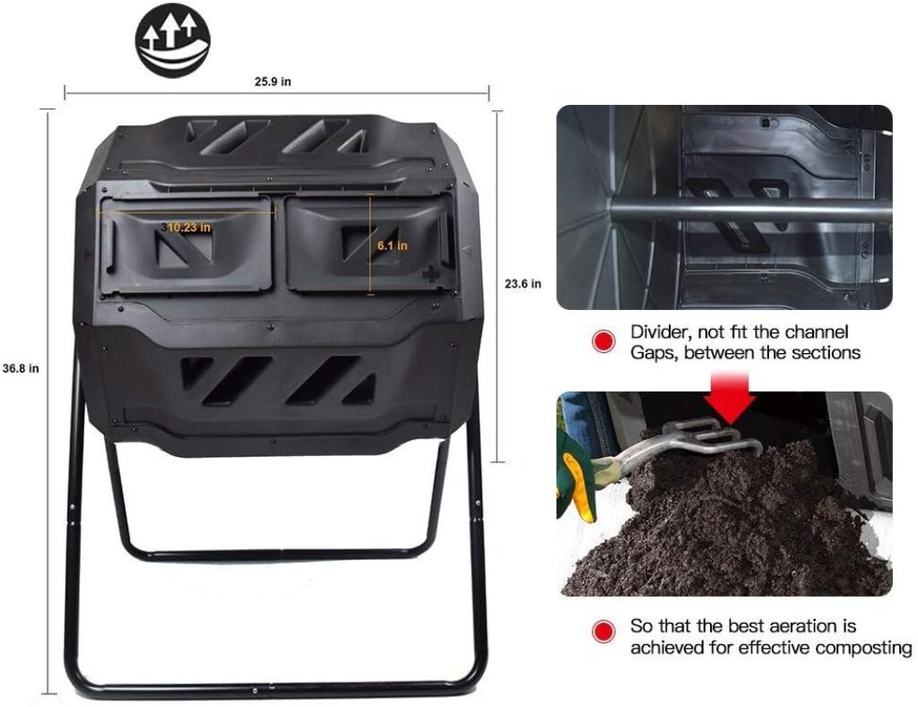 Dual Rotating Outdoor Composting Tumblers with Garden Pot Mover