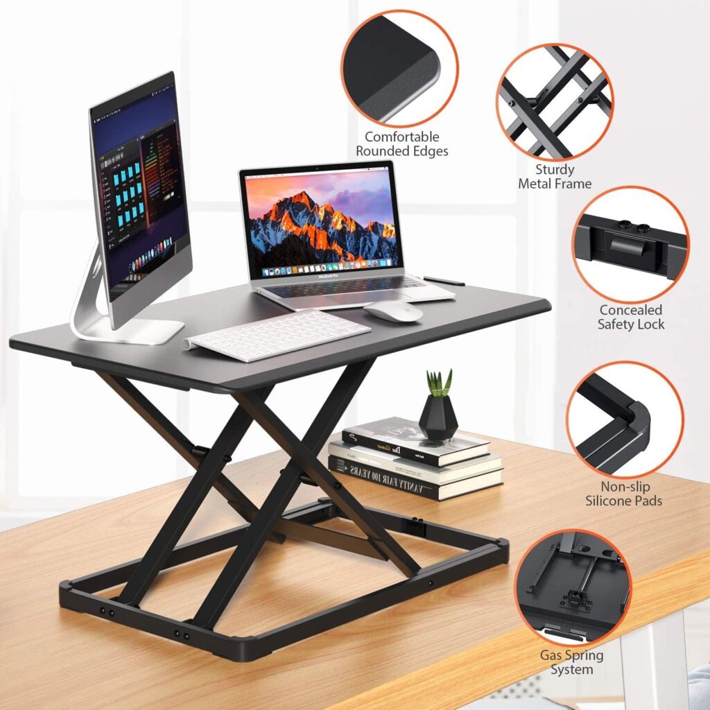 ErGear Standing Desk Converter Height Adjustable Stand Up Desktop Riser, 28 Ergonomic Gas Spring Sit to Stand Workstation for Laptop and Monitor Home Office (EGSSD4)