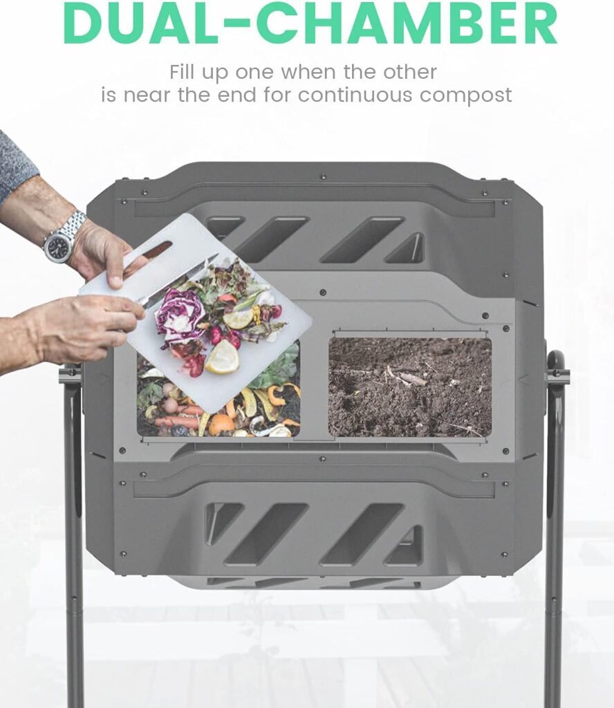 Garden Compost Bin from BPA Free Material, Dual Rotating Outdoor Composting Tumblers (43 Gallon,Black)