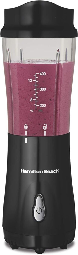 Hamilton Beach Portable Blender for Shakes and Smoothies with 14 Oz BPA Free Travel Cup and Lid, Durable Stainless Steel Blades for Powerful Blending Performance, Black (51101AV)