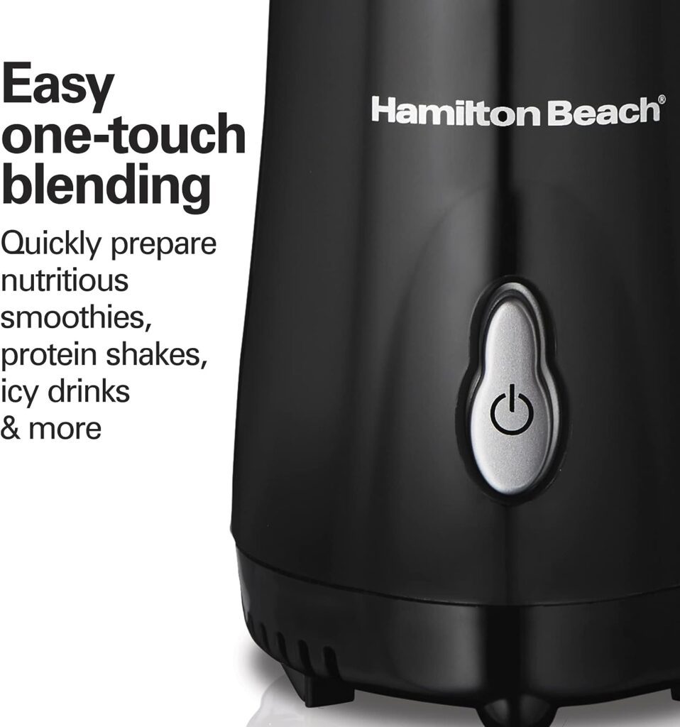 Hamilton Beach Portable Blender for Shakes and Smoothies with 14 Oz BPA Free Travel Cup and Lid, Durable Stainless Steel Blades for Powerful Blending Performance, Black (51101AV)