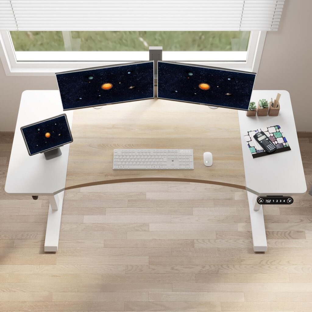 HEONAM Dual Motor Electric Standing Desk, 63 x 30 Inches Height Adjustable Table with Splice Board, Ergonomic Sit Stand Computer Desk with White Frame/Oak+ White Top