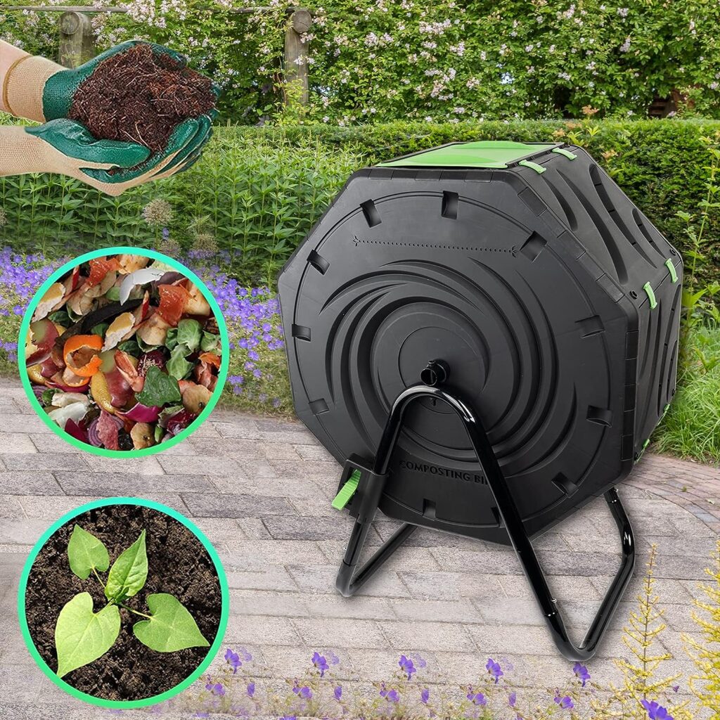 Hourleey Compost Bin for Outdoor, 19 Gallon Tumbling Composting Bin for Garden, Kitchen, Yard Tumbler Rotating Batch Composter Bin