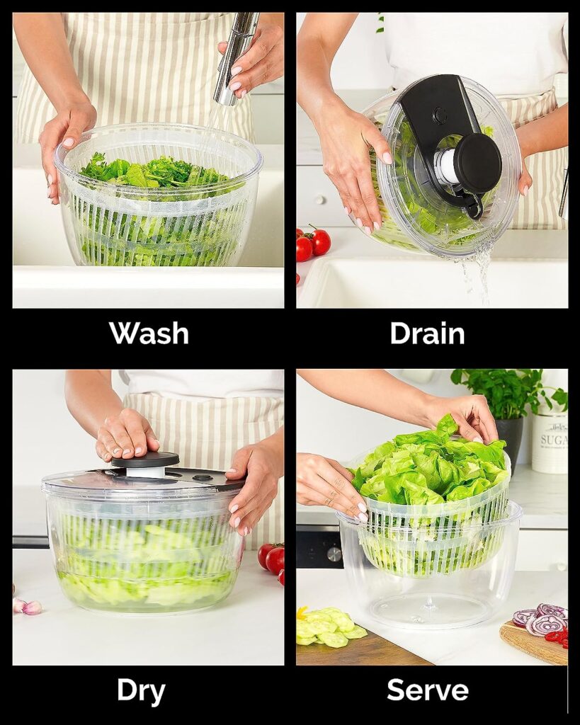 Joined Large Pump Salad Spinner with Drain, Bowl, and Colander - Quick and Easy Multi-Use Lettuce Spinner, Vegetable Dryer, Fruit Washer, Pasta and Fries Spinner - 6.33 Qt