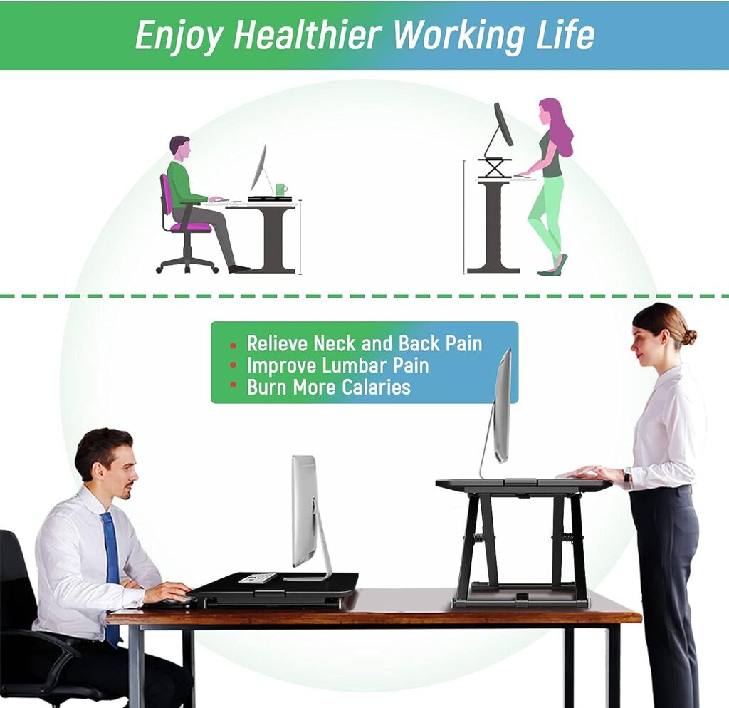 KIDINIX Standing Desk Converter 30 Ultra-Thin Height Adjustable Stand Up Desk Gas Spring Riser Sit to Stand in Seconds Computer Desk for Home and Office