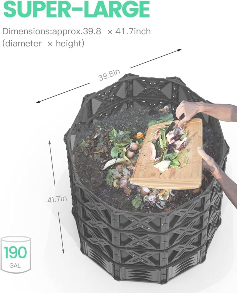 Large Compost Bin - 190 Gallon (720 L) Garden Composter with Better Aeration System, Easy Assembling / BPA Free/ Sturdy/ Outdoor Compost Tumbler