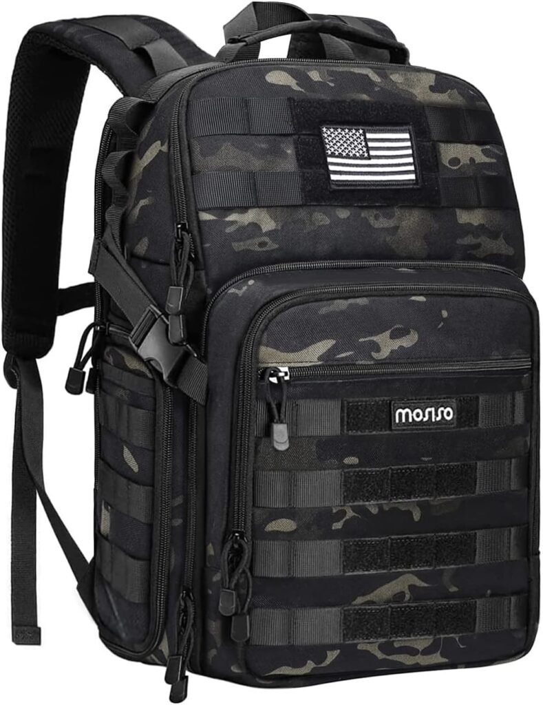 MOSISO Camera Backpack, DSLR/SLR/Mirrorless Photography Tactical Camera Bag Case with Tripod Holder  15-16 inch Laptop Compartment  USA Flag Compatible with Canon/Nikon/Sony, Night Camouflage
