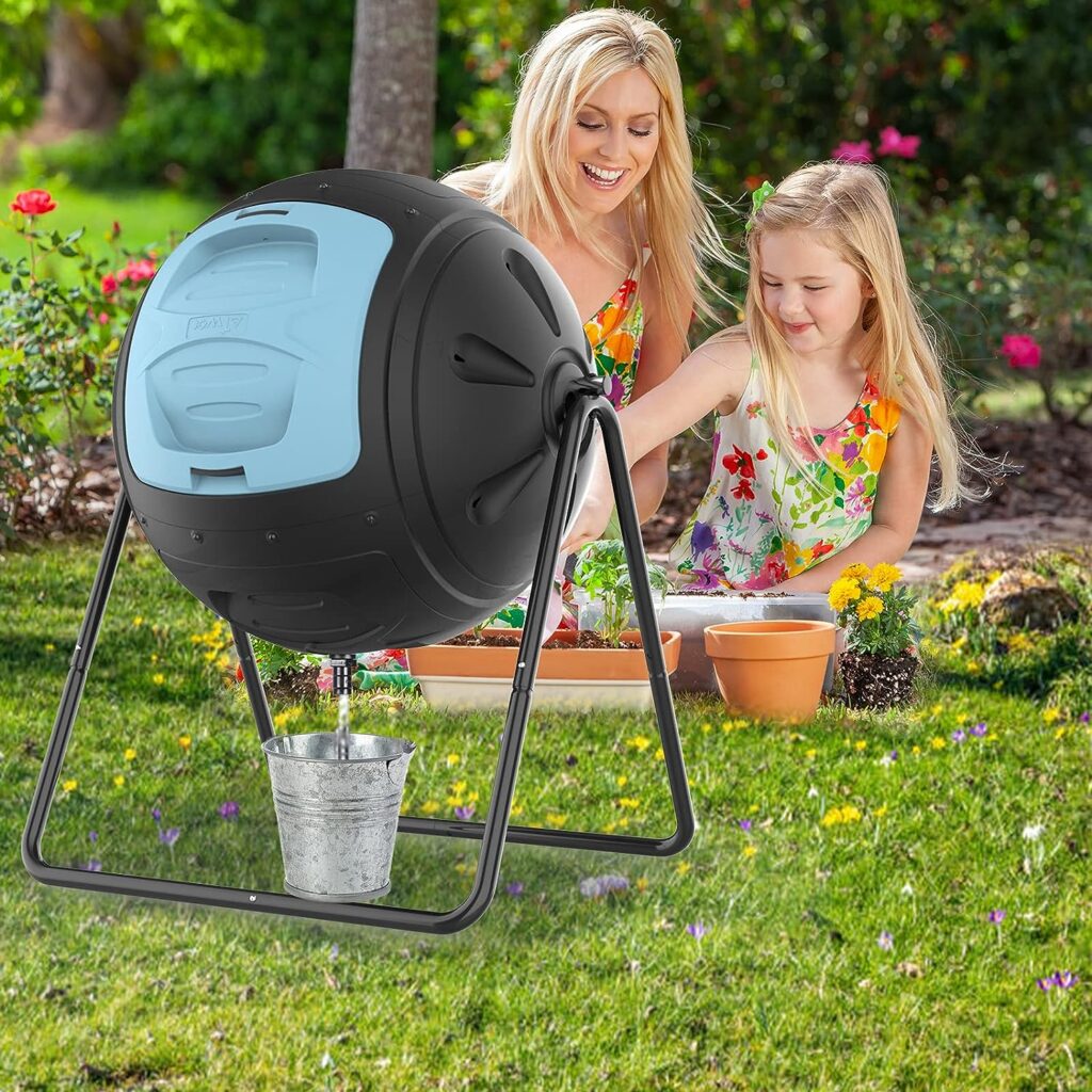 Multifunction Garden Tumbling Composter, Heavy-Duty Fast-Working Compost Bin with Easy-to-use Drain Plugs to Collect Liquid,Blue