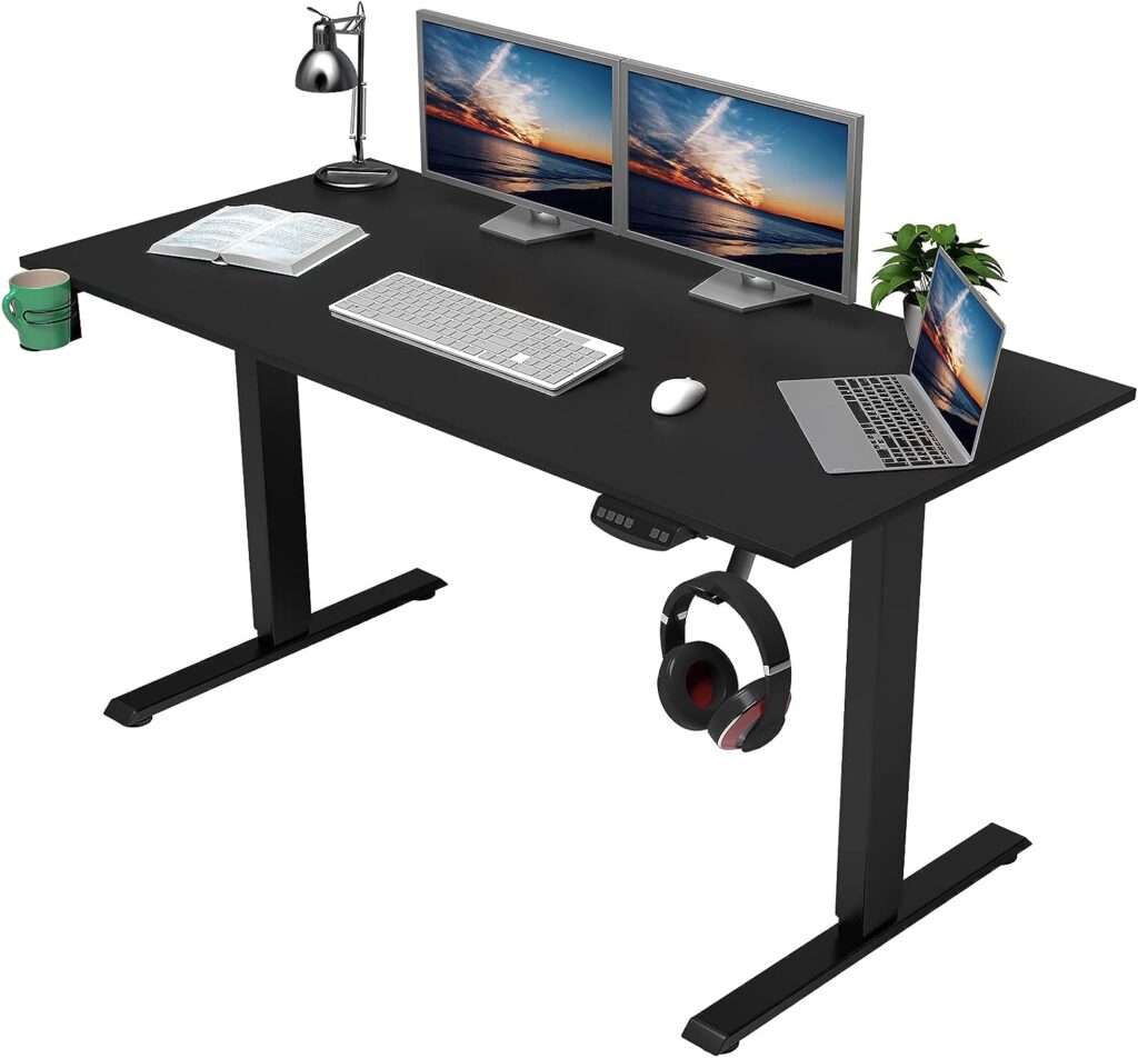 OUTFINE Heavy Duty Dual Motor Height Adjustable Standing Desk Electric Dual Motor Home Office Stand Up Computer Workstation with Splice Board (Black, 55) Desktop Load up to 220lbs