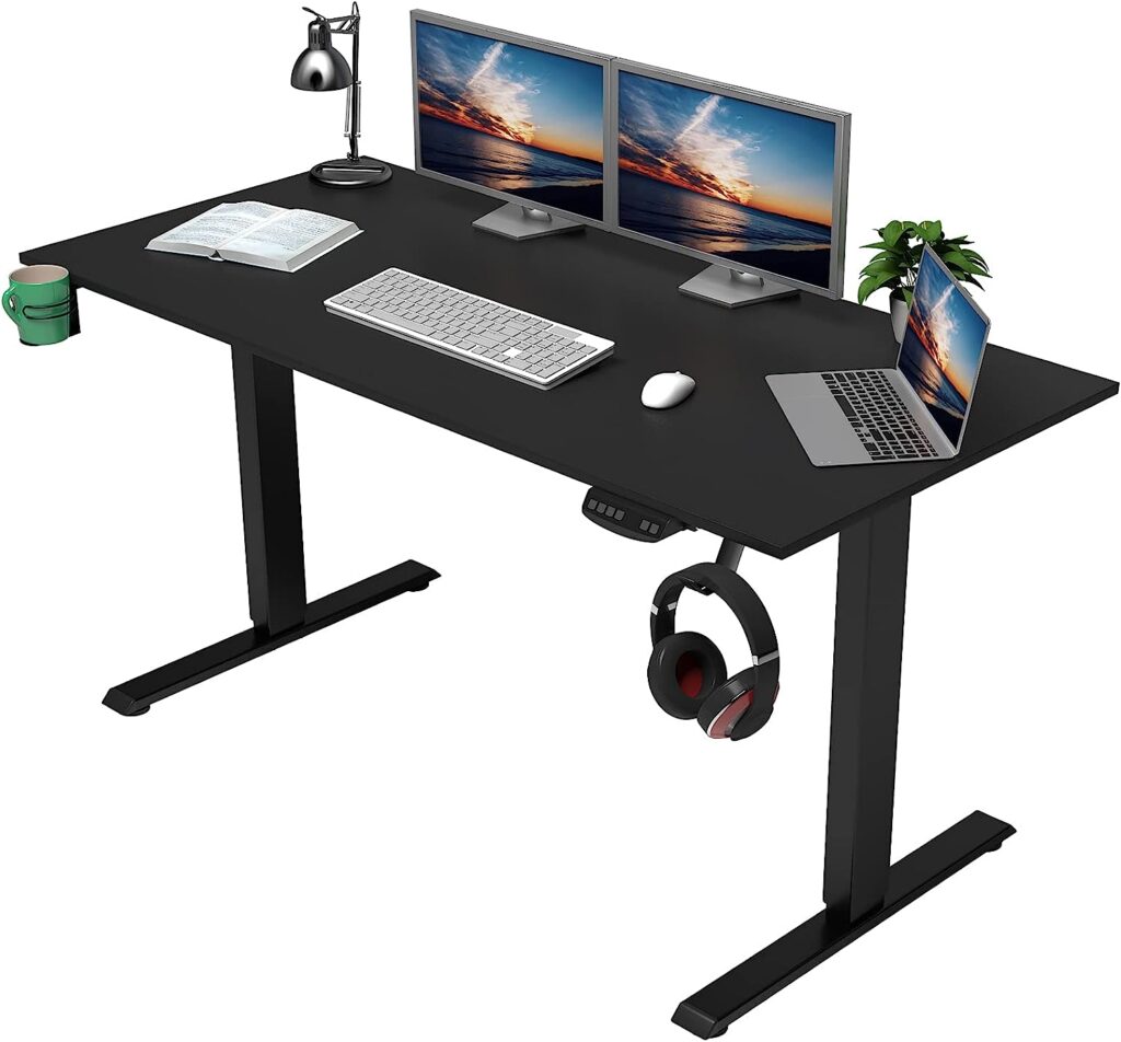 OUTFINE Heavy Duty Dual Motor Height Adjustable Standing Desk Electric Dual Motor Home Office Stand Up Computer Workstation with Splice Board (Black, 55) Desktop Load up to 220lbs