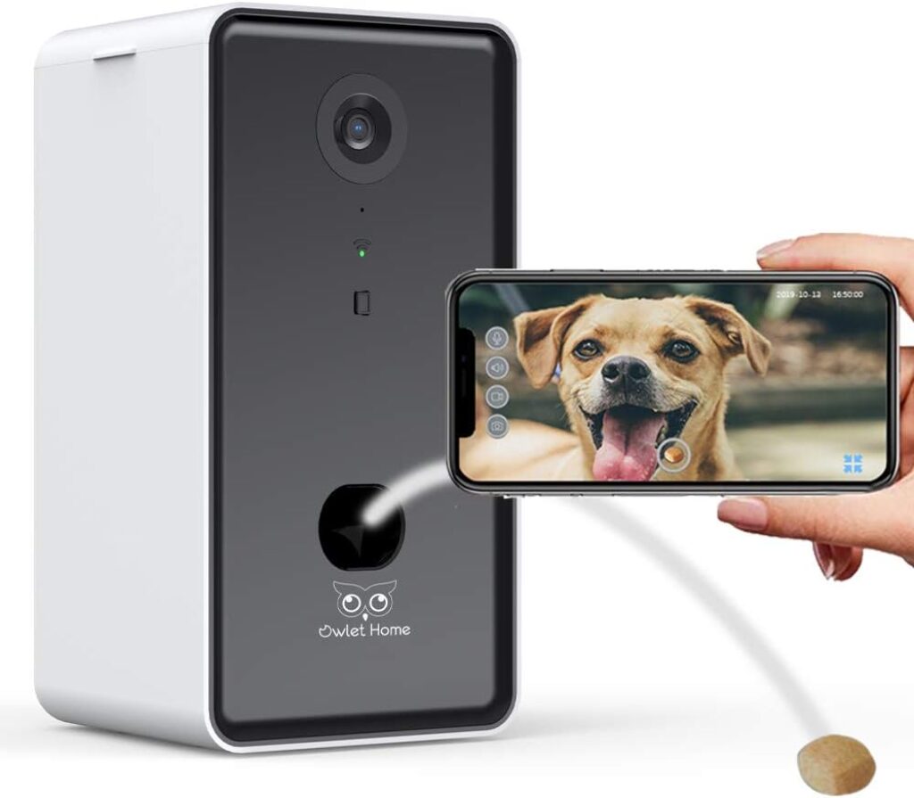 Owlet Home Pet Camera with Treat Dispenser Tossing for Dogs/Cats, 2.4Ghz  5Ghz WiFi, 1080P Camera, Live Video, Auto Night Vision, 2-Way Audio, Compatible with Alexa, pre-Recorded Voice Message
