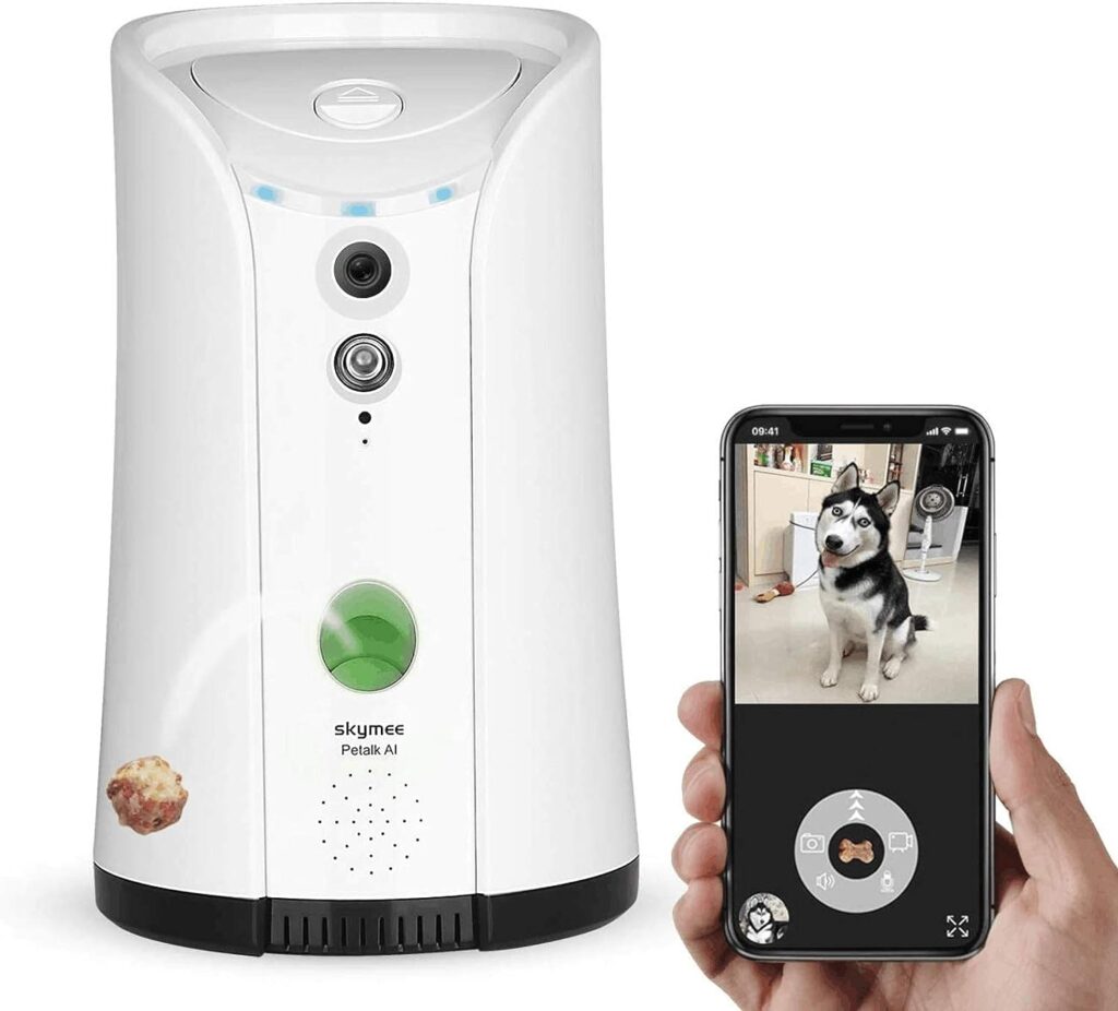 SKYMEE Dog Camera Treat Dispenser,WiFi Full HD Pet Camera with Two-Way Audio and Night Vision,Compatible with Alexa (2.4G WiFi ONLY) (Petalk AI)
