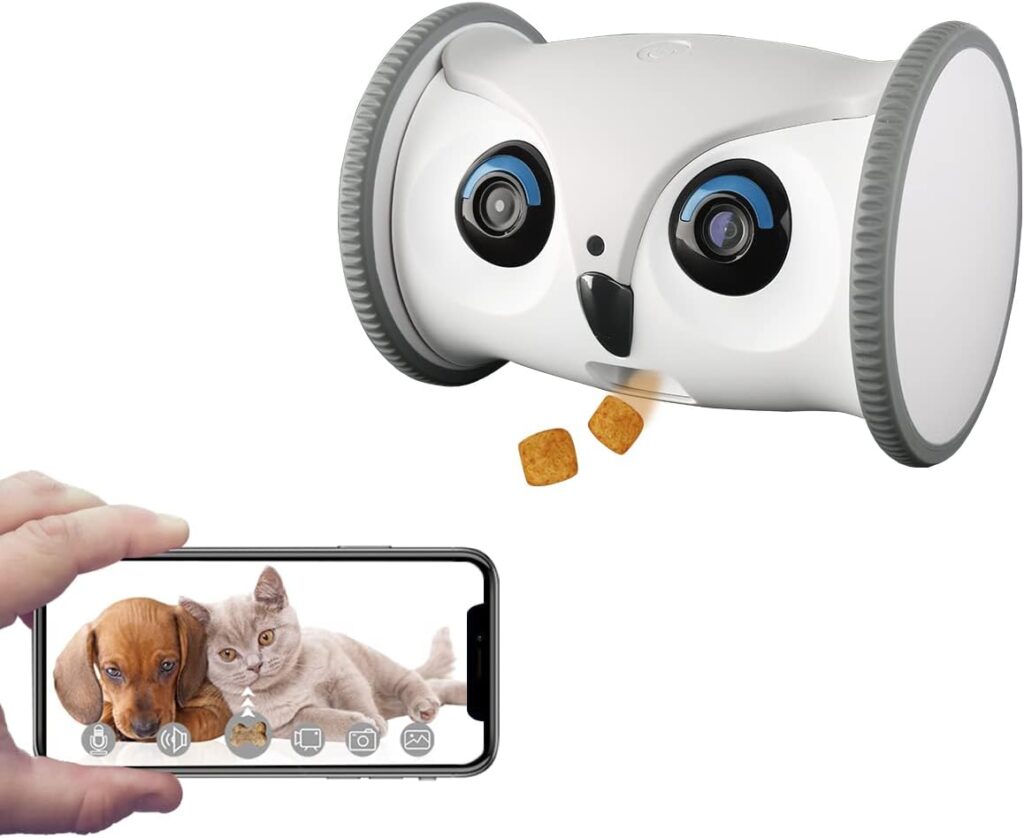SKYMEE Owl Robot: Mobile Full HD Pet Camera with Treat Dispenser, Interactive Toy for Dogs and Cats, Remote Control via App