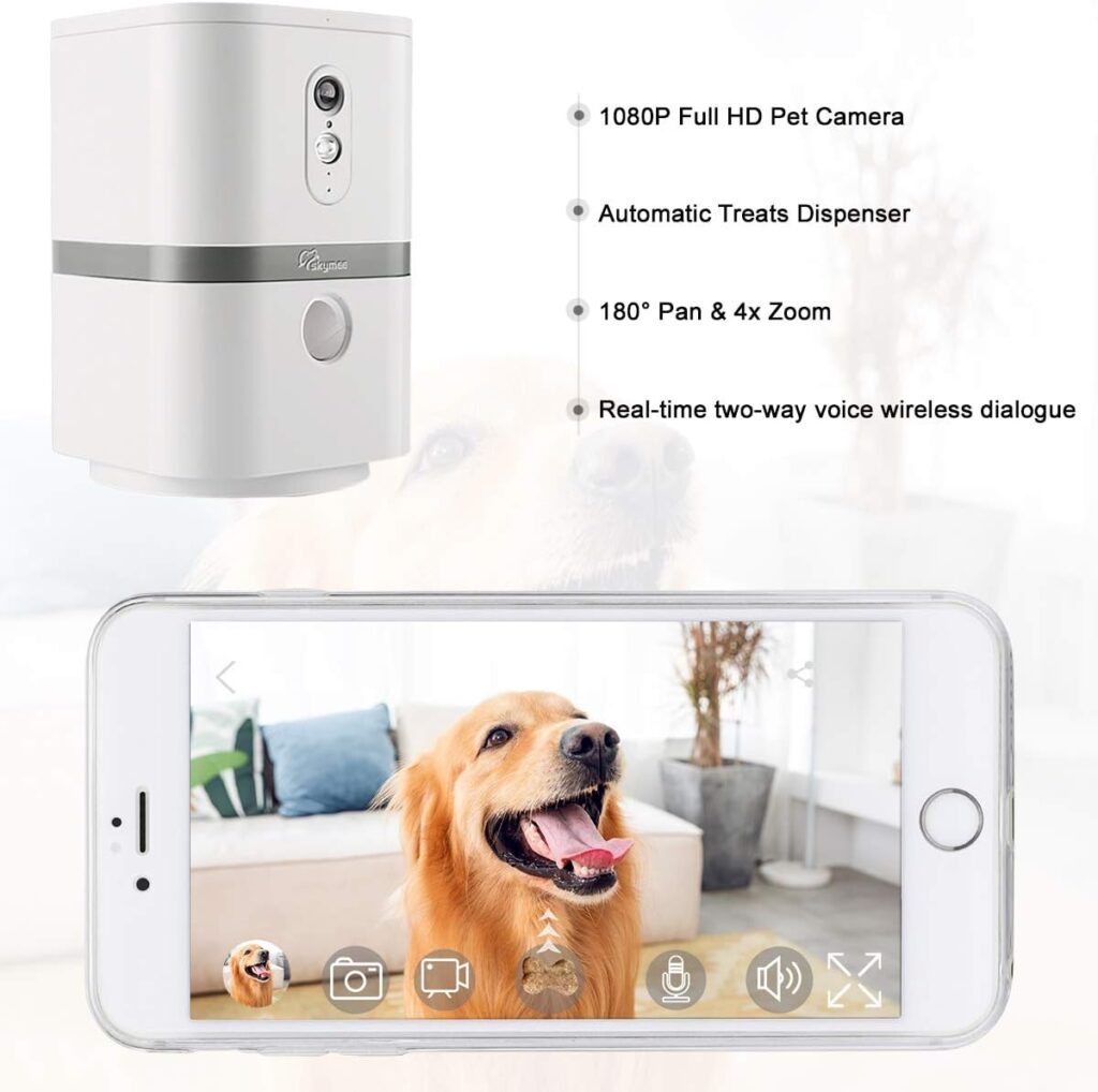 SKYMEE Petalk AI II Dog Camera Automatic Treat Dispenser, WiFi Full HD Pet Camera with 180° Pan Full-Room View,Night Vision,Two Way Audio for Dogs and Cats,Compatible with Alexa (2.4G WiFi Only)
