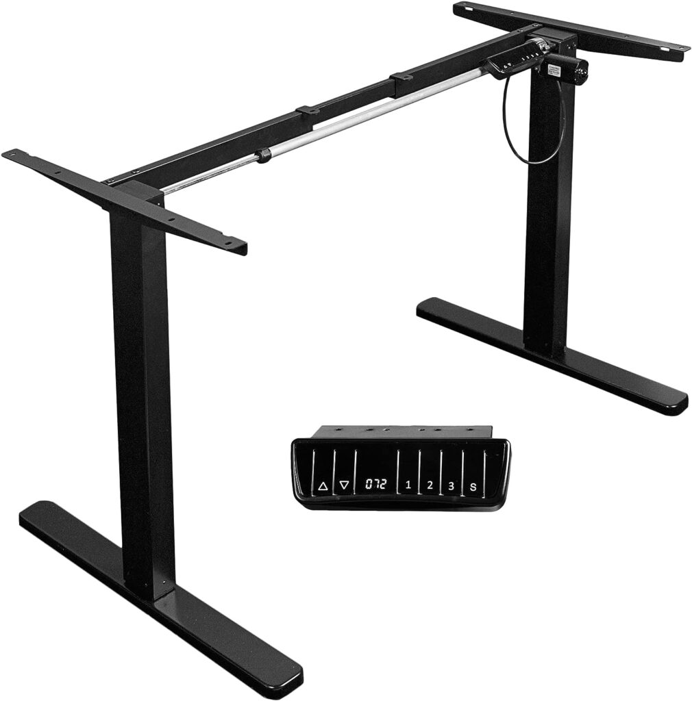 VIVO Compact Electric Stand Up Desk Frame for 39 to 80 inch Table Tops, Single Motor Ergonomic Standing Height Adjustable Base with Memory Controller, Black, DESK-E151EB