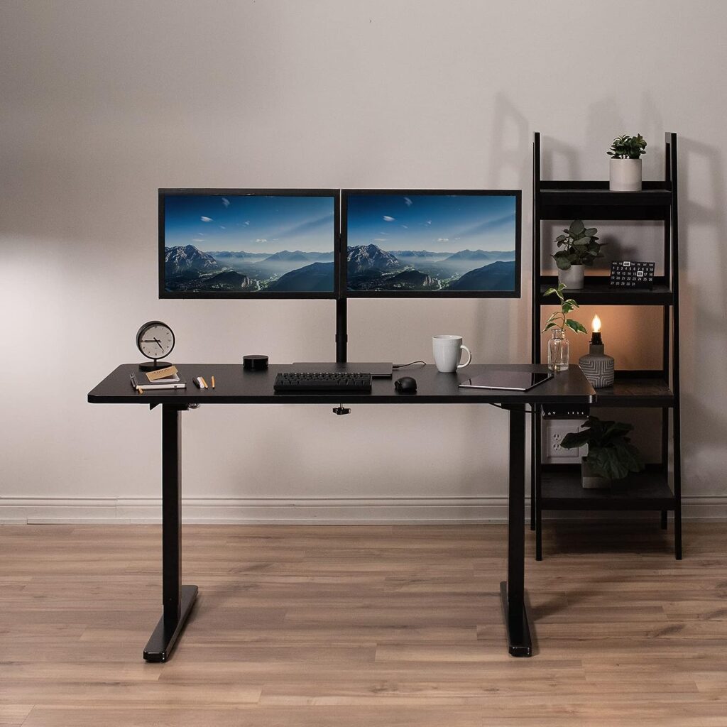 VIVO Compact Electric Stand Up Desk Frame for 39 to 80 inch Table Tops, Single Motor Ergonomic Standing Height Adjustable Base with Memory Controller, Black, DESK-E151EB